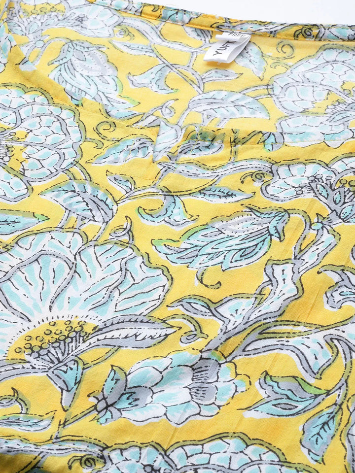 Yellow Floral Printed Kaftan