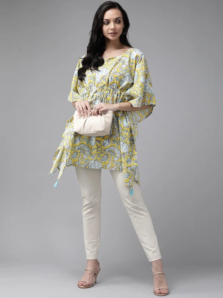 Yellow Floral Printed Kaftan