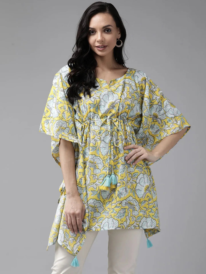 Yellow Floral Printed Kaftan