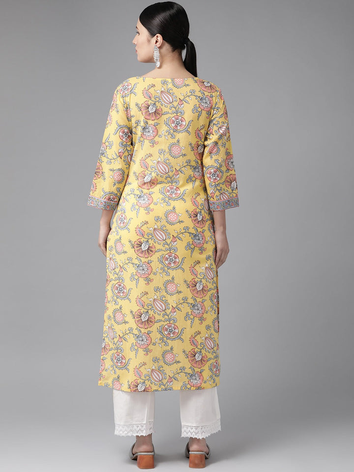 Yellow Floral Printed Kurta-Yufta Store-3903KURYLS