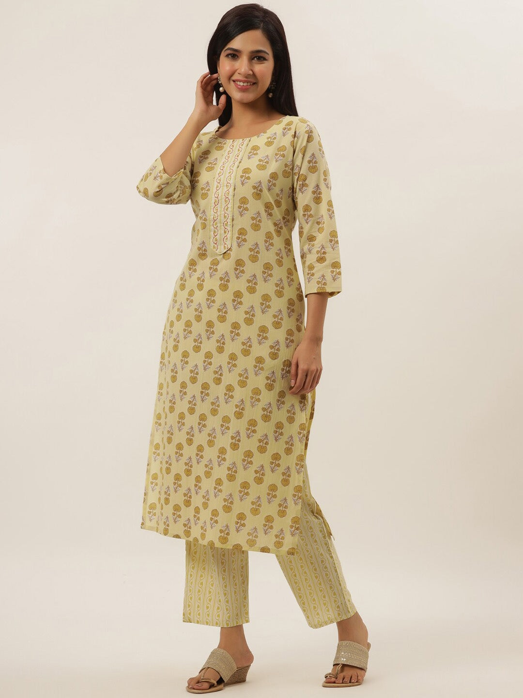 Yellow Floral Printed Kurta set-Yufta Store-6206SETYLS