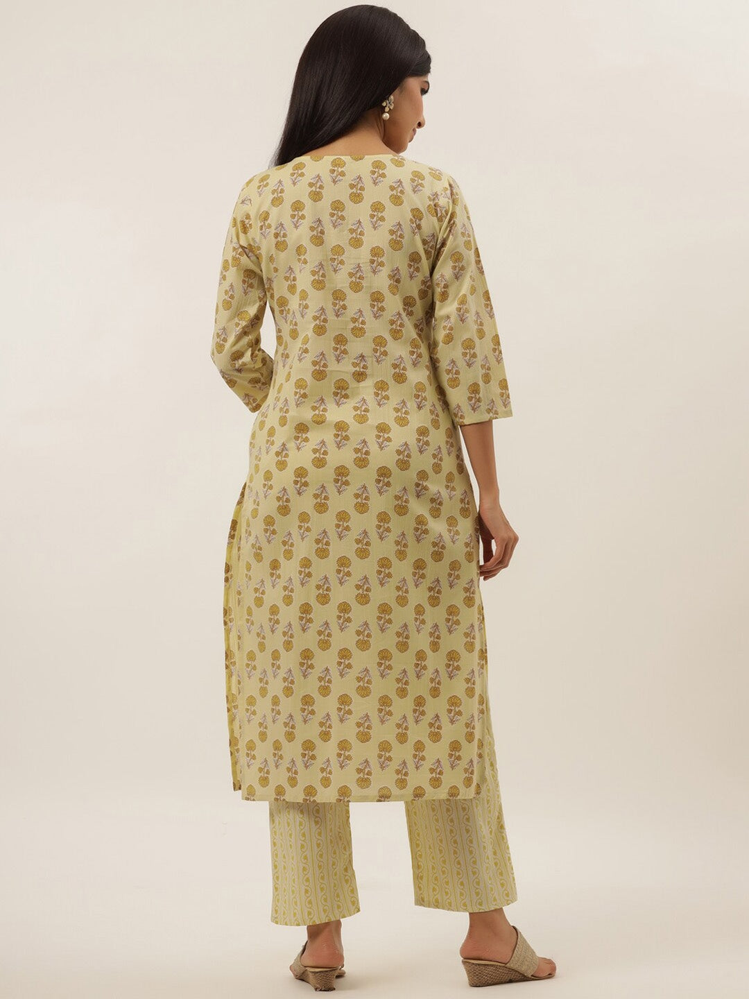 Yellow Floral Printed Kurta set-Yufta Store-6206SETYLS