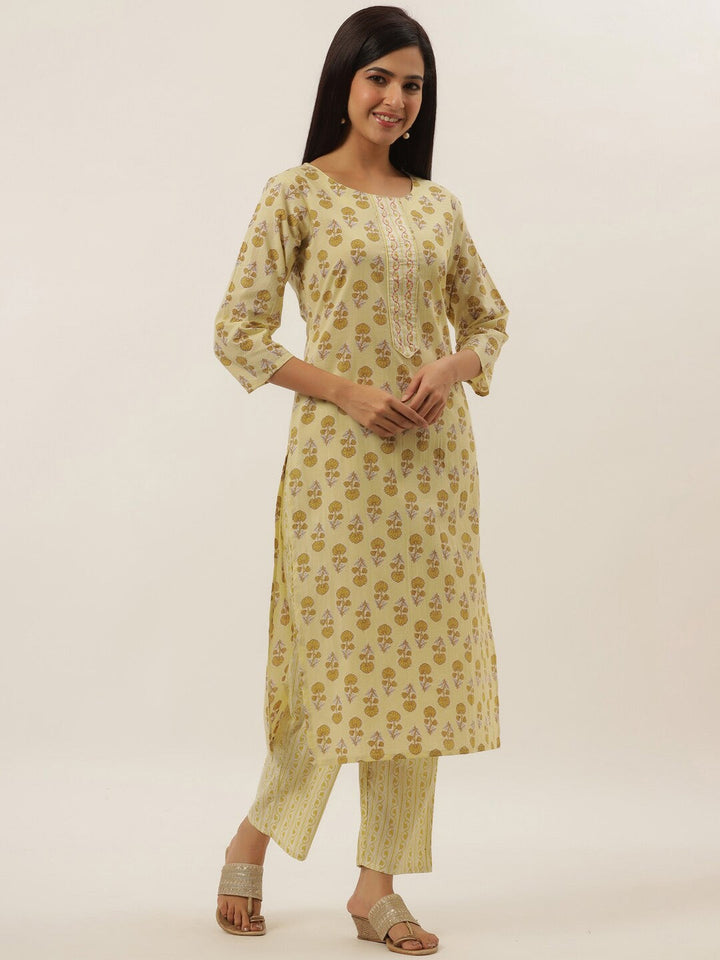 Yellow Floral Printed Kurta set-Yufta Store-6206SETYLS