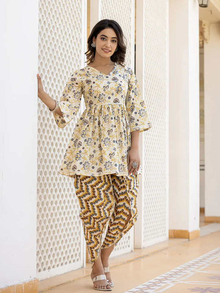 Yellow Gotta Patti Kurti with Dhoti Pants Set-Yufta Store-1396SETYLS