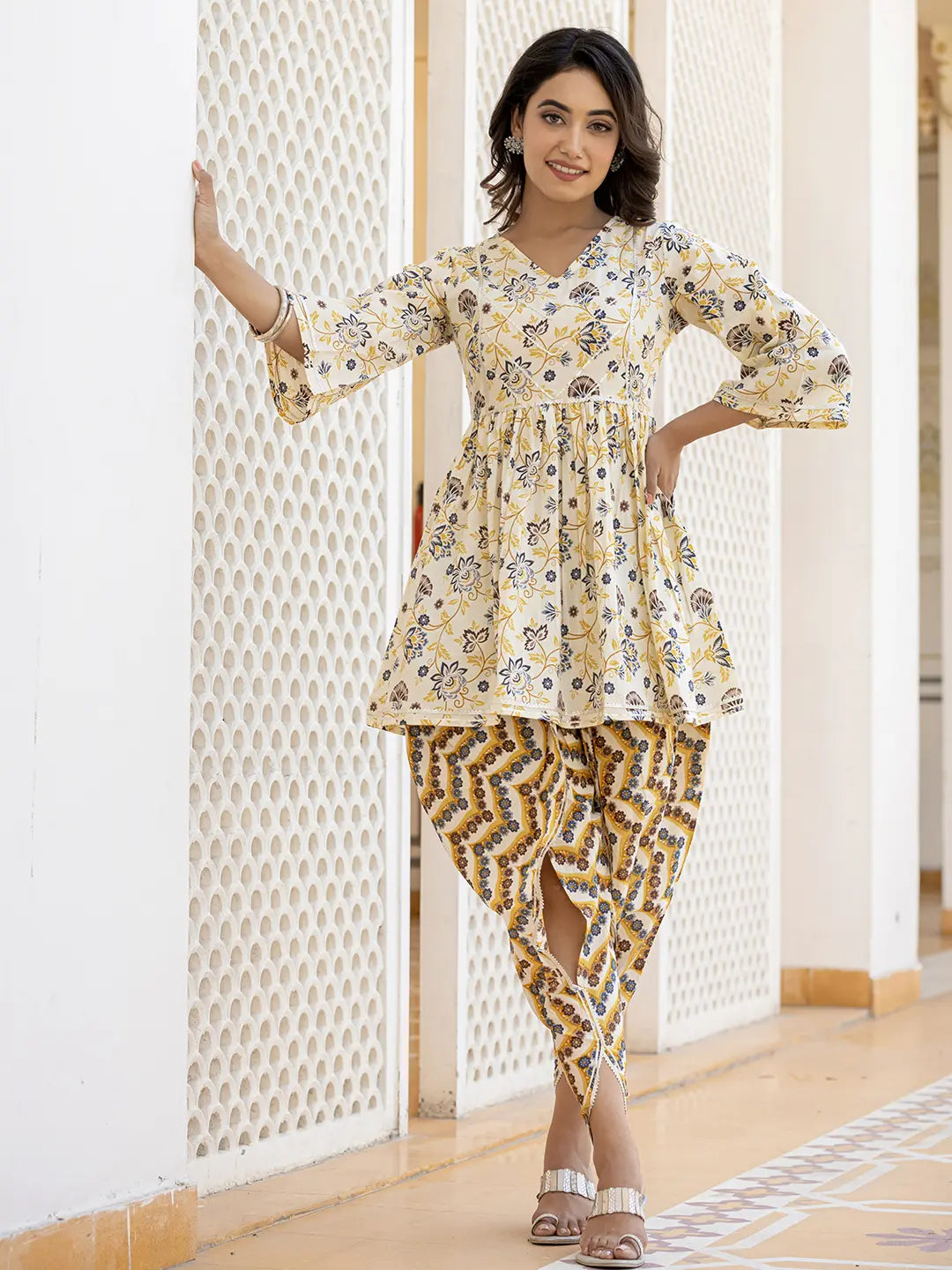 Yellow Gotta Patti Kurti with Dhoti Pants Set-Yufta Store-1396SETYLS