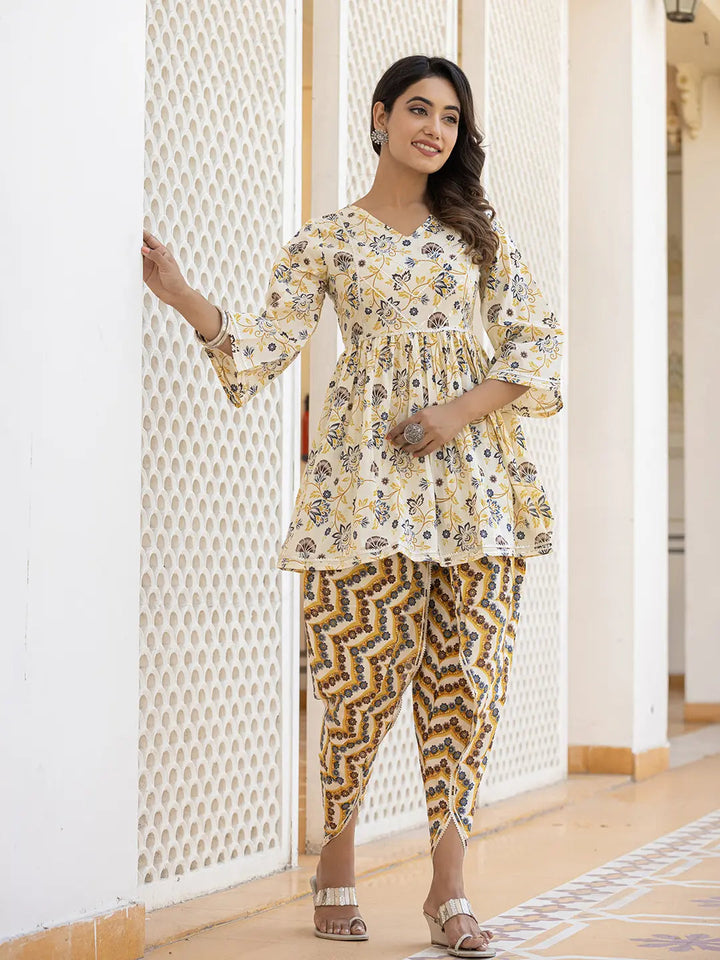 Yellow Gotta Patti Kurti with Dhoti Pants Set-Yufta Store-1396SETYLS