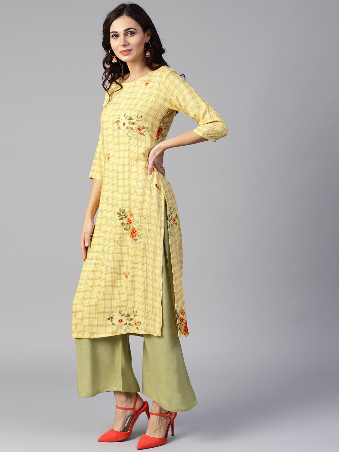 Yellow & Green Printed Kurta Set-Yufta Store-YUFDGSET1899S