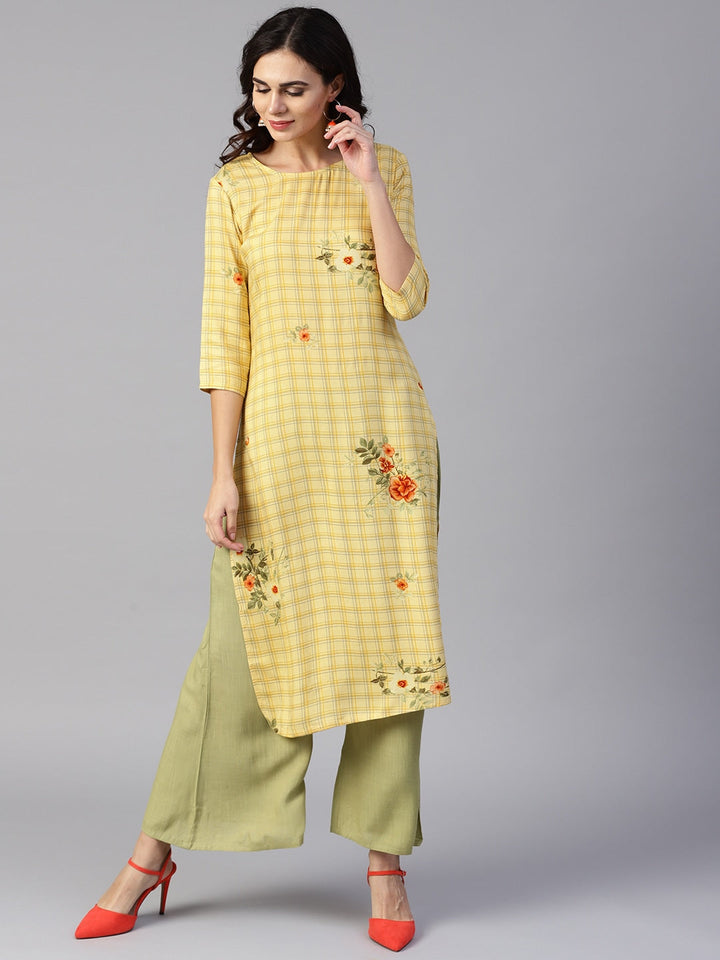 Yellow & Green Printed Kurta Set-Yufta Store-YUFDGSET1899S