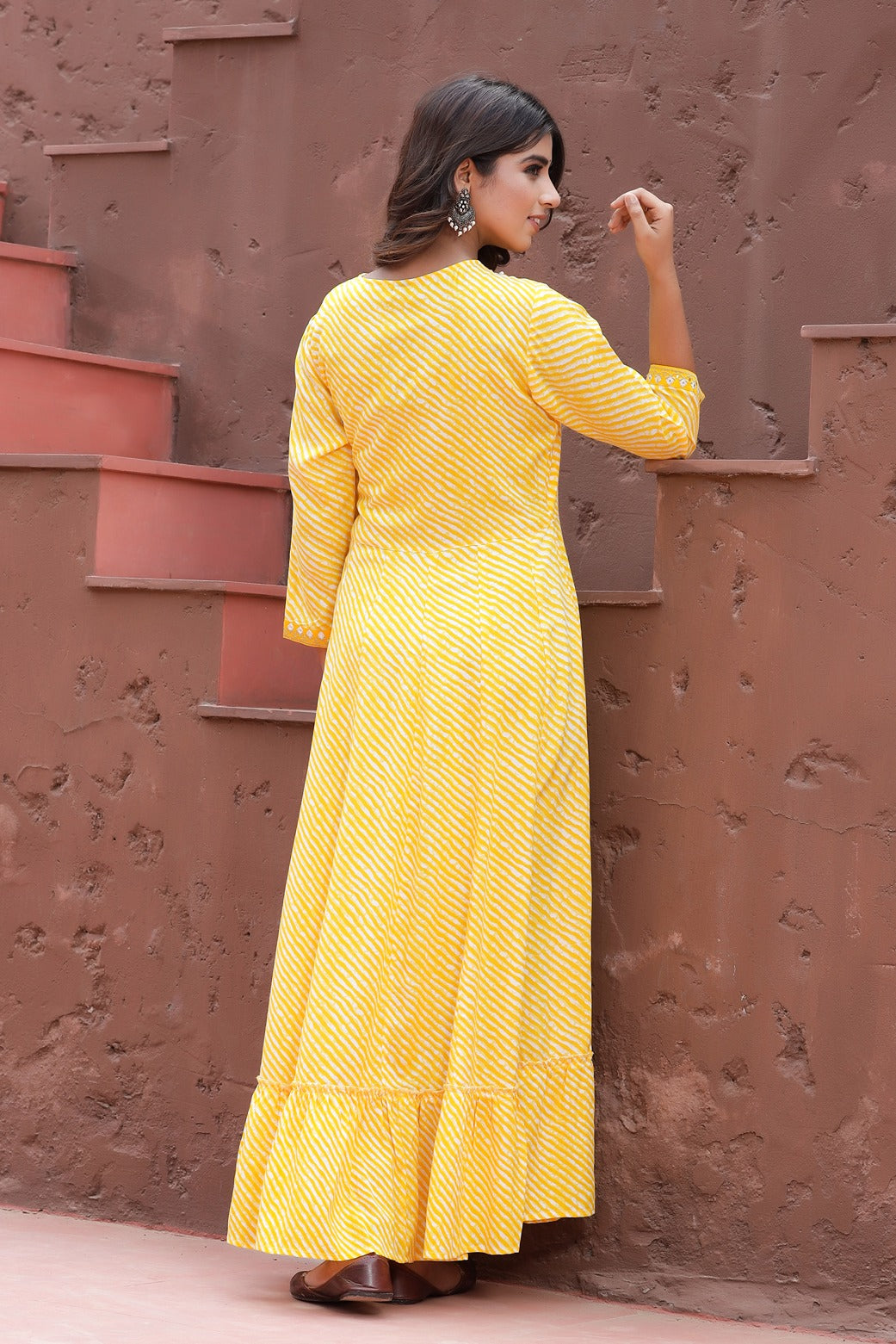 Yellow Lehariya Printed Dress-Yufta Store-9201DRSYLS