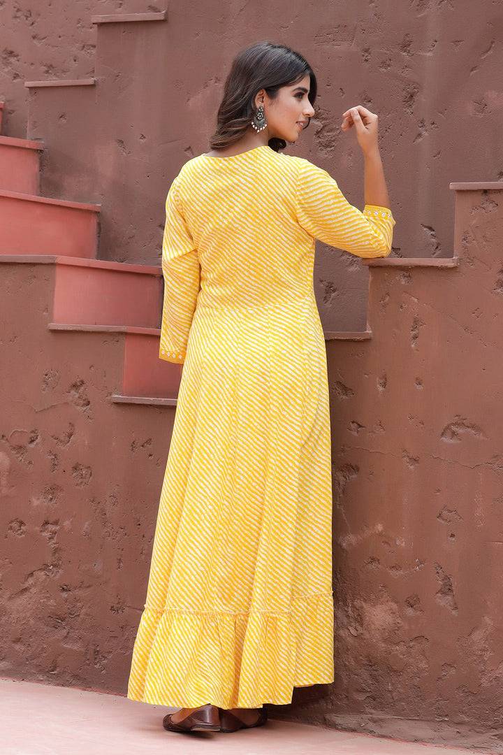 Yellow Lehariya Printed Dress