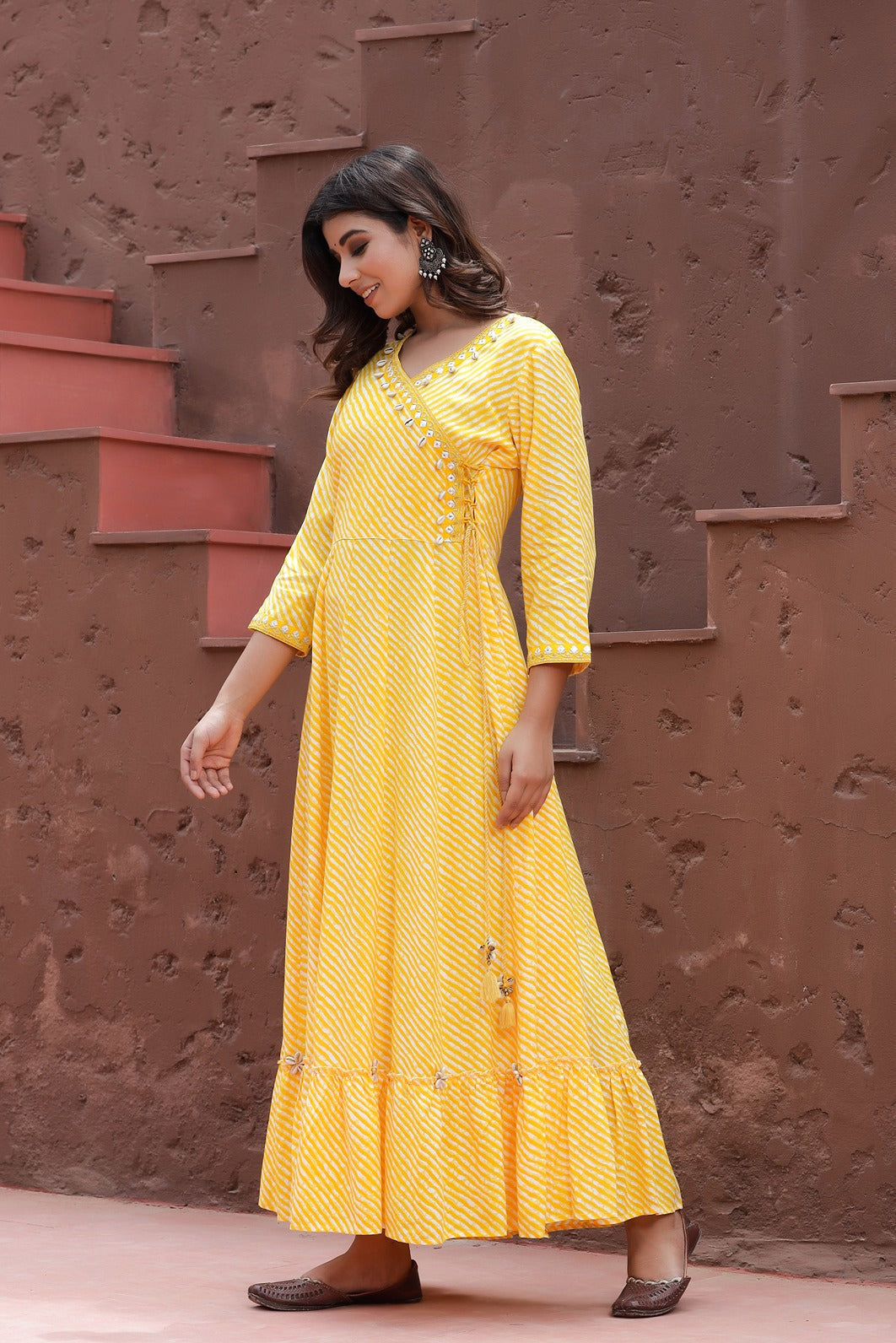 Yellow Lehariya Printed Dress