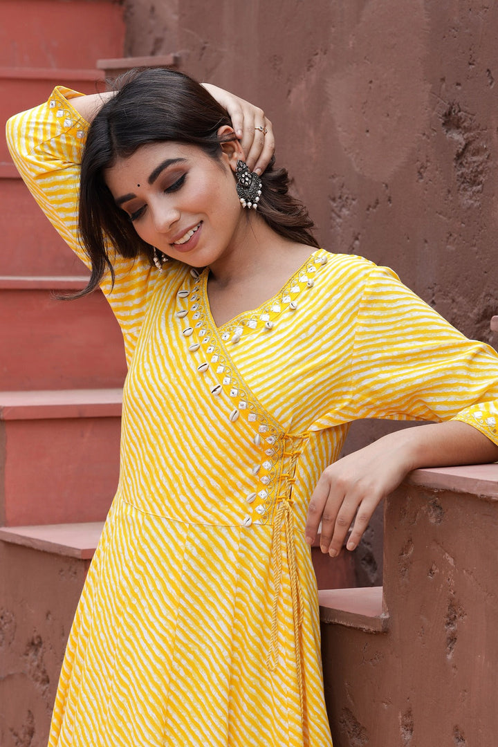 Yellow Lehariya Printed Dress-Yufta Store-9201DRSYLS