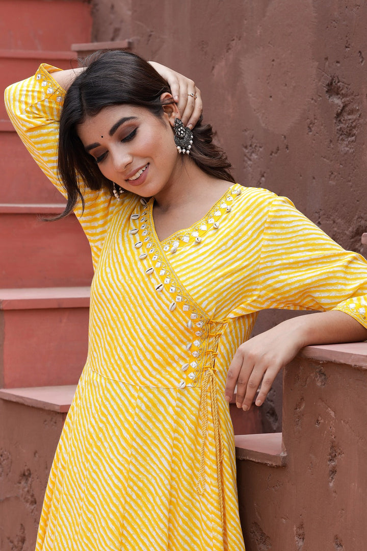 Yellow Lehariya Printed Dress