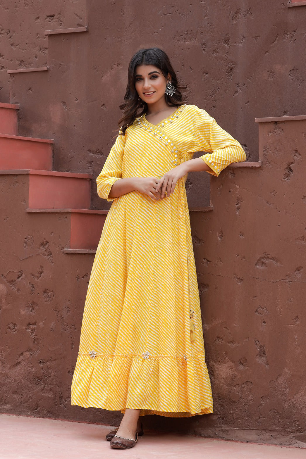 Yellow Lehariya Printed Dress-Yufta Store-9201DRSYLS