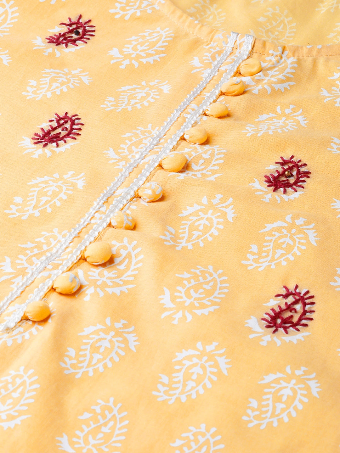 Yellow & Off-White Printed Dupatta Set-Yufta Store-7294SETYLSS