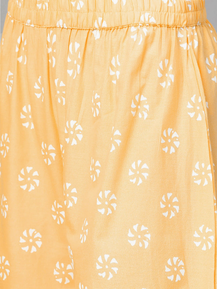 Yellow & Off-White Printed Dupatta Set-Yufta Store-7294SETYLSS