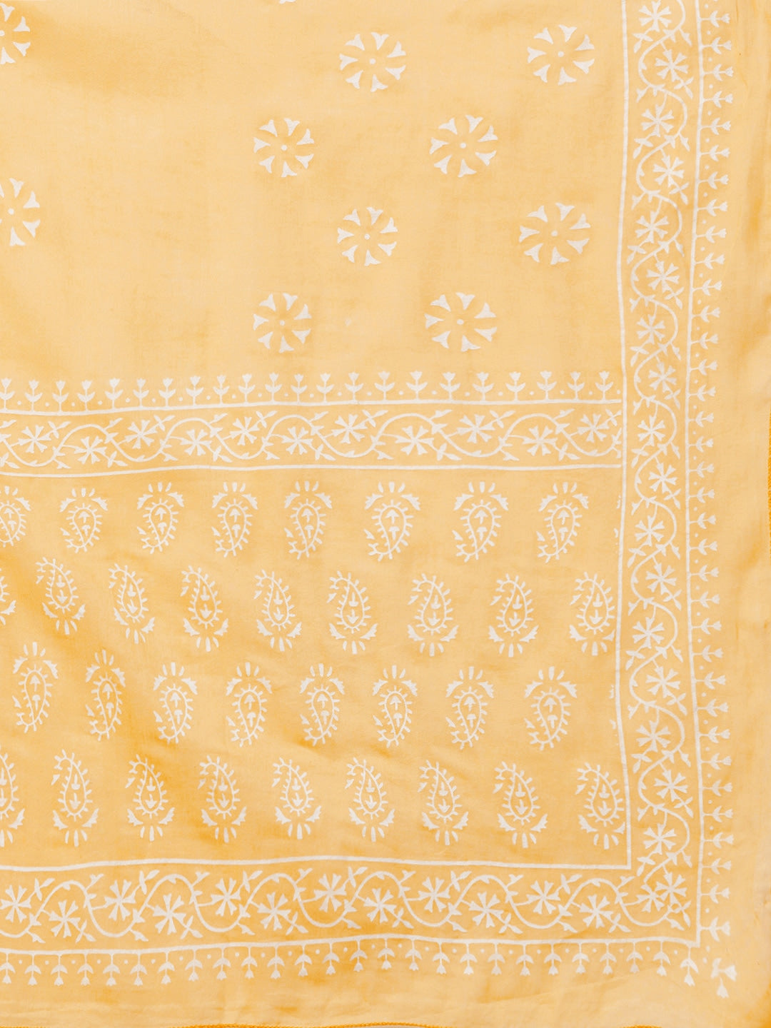 Yellow & Off-White Printed Dupatta Set-Yufta Store-7294SETYLSS