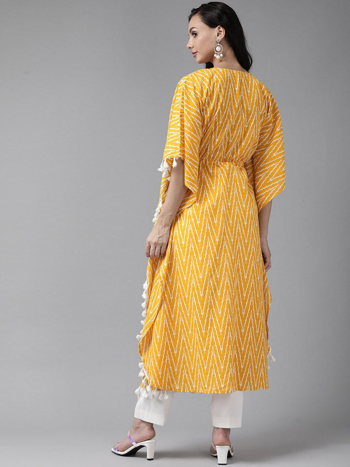 Yellow & Off White Printed Kaftan-Yufta Store-9292KFTYLS