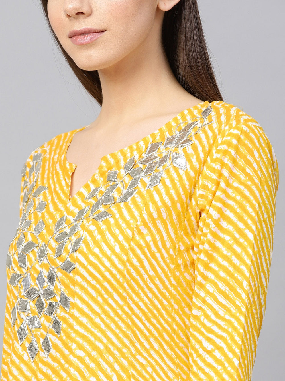 Yellow & Off-White Printed Kurta-Yufta Store-1756KURYLS