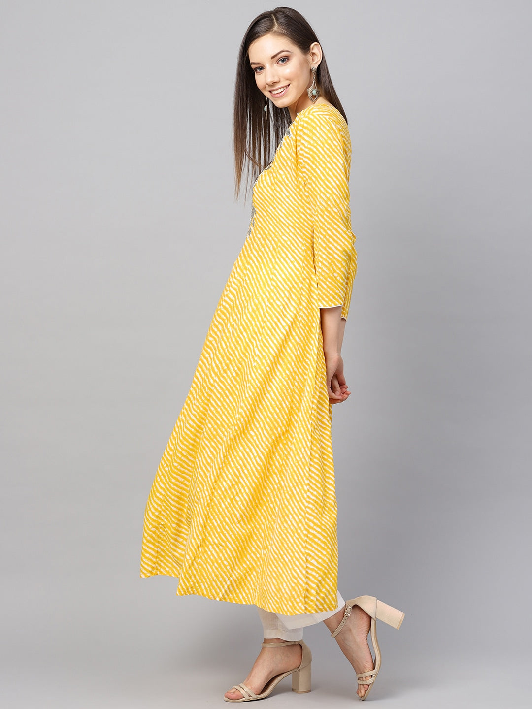 Yellow & Off-White Printed Kurta-Yufta Store-1756KURYLS