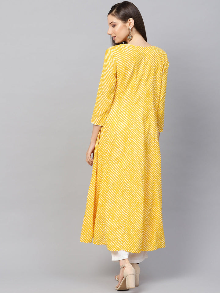 Yellow & Off-White Printed Kurta-Yufta Store-1756KURYLS