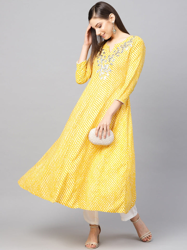 Yellow & Off-White Printed Kurta-Yufta Store-1756KURYLS