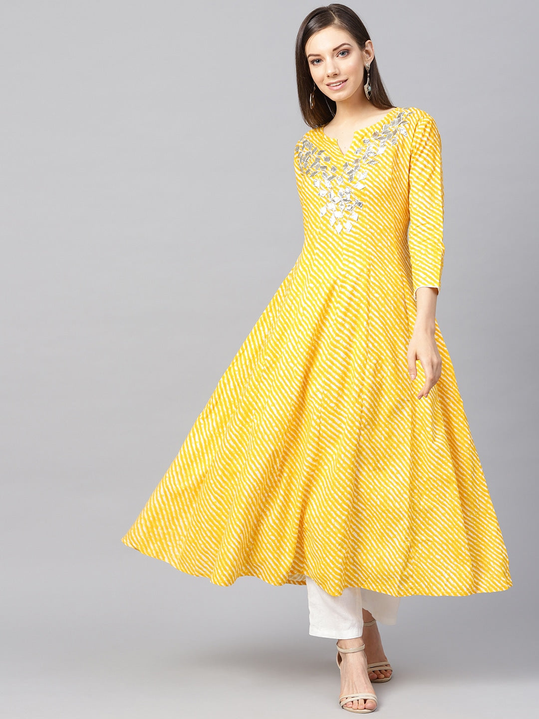 Yellow & Off-White Printed Kurta-Yufta Store-1756KURYLS