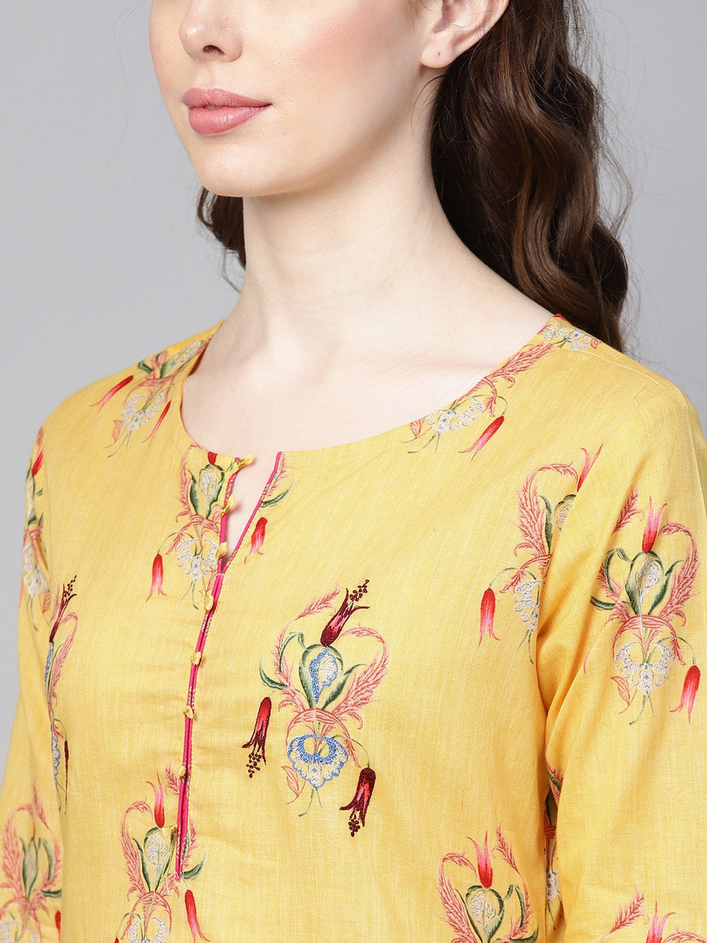 Yellow & Pink Straight Kurta-Yufta Store-YUFGKKU737S