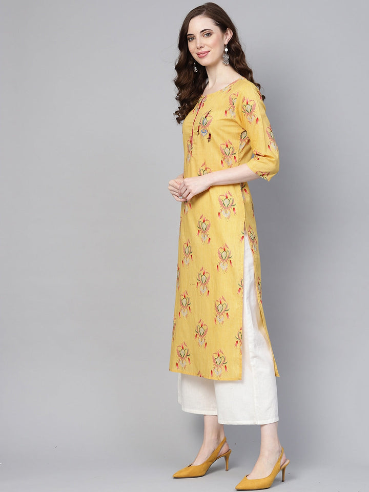 Yellow & Pink Straight Kurta-Yufta Store-YUFGKKU737S