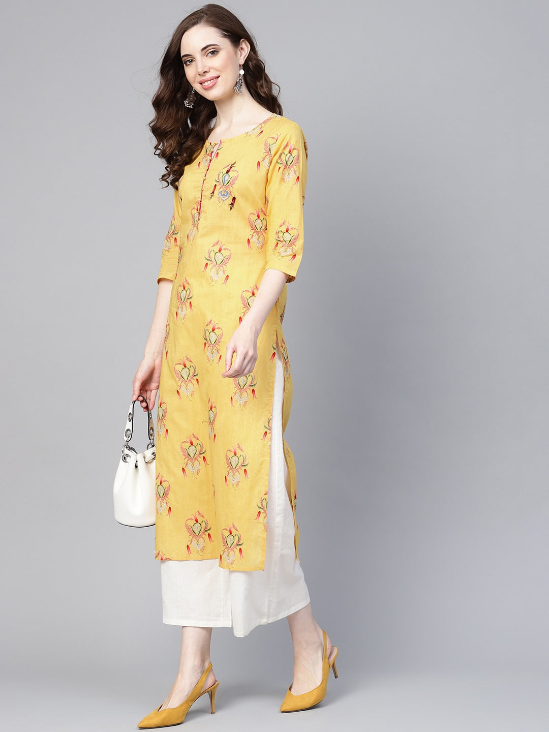 Yellow & Pink Straight Kurta-Yufta Store-YUFGKKU737S