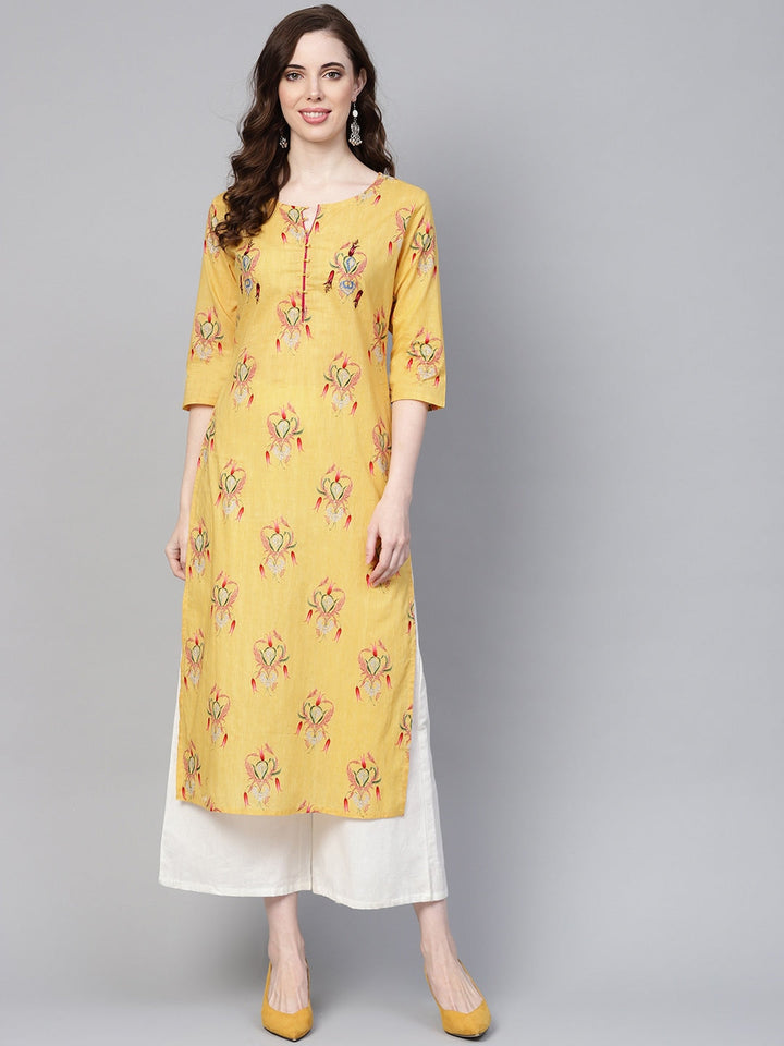 Yellow & Pink Straight Kurta-Yufta Store-YUFGKKU737S