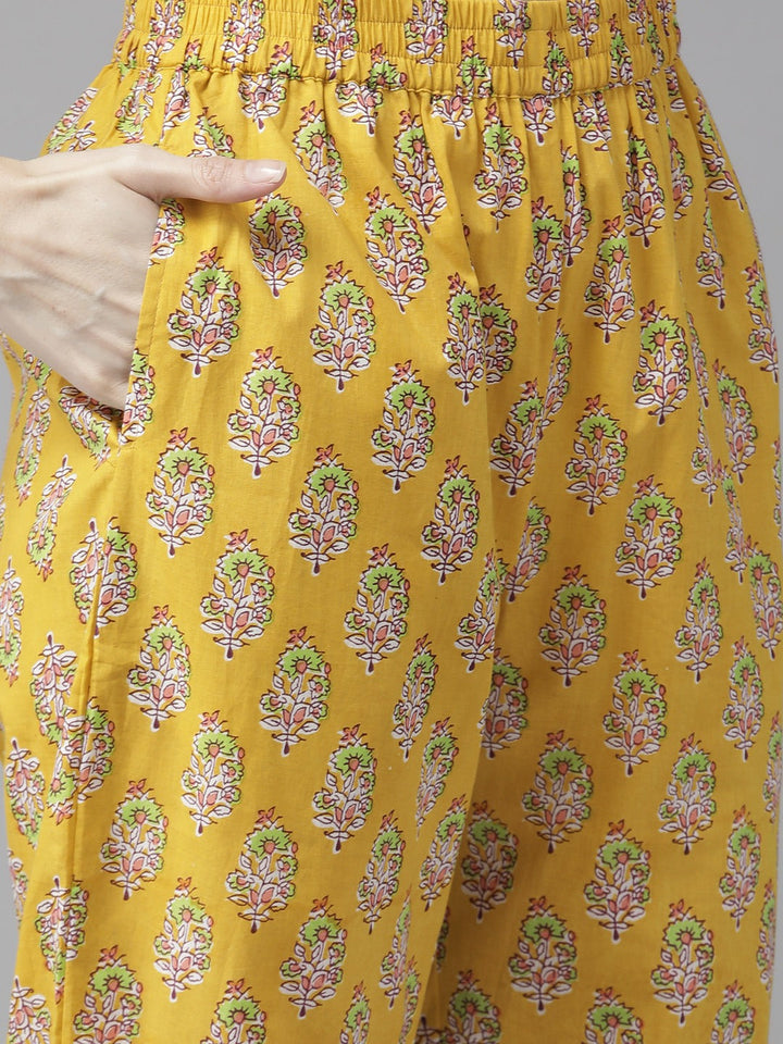 Yellow Print Cotton Dupatta Set-Yufta Store-9815SKDYLS