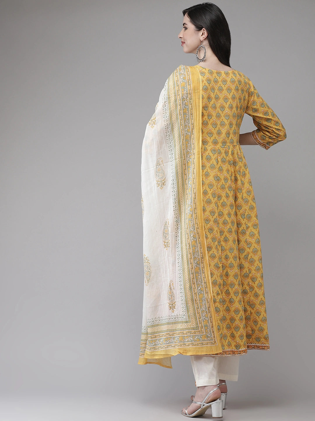 Yellow Printed Angrakha Dupatta Set-Yufta Store-7835SETYLM