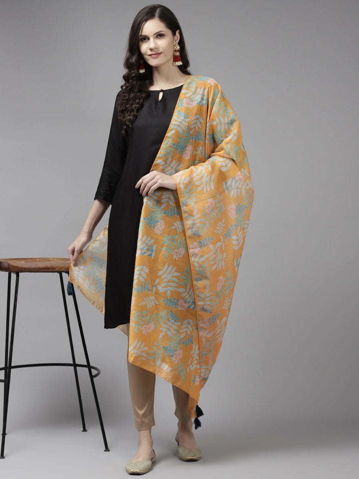 Yellow Printed Cotton Silk Dupatta-Yufta Store-9431DPTYL