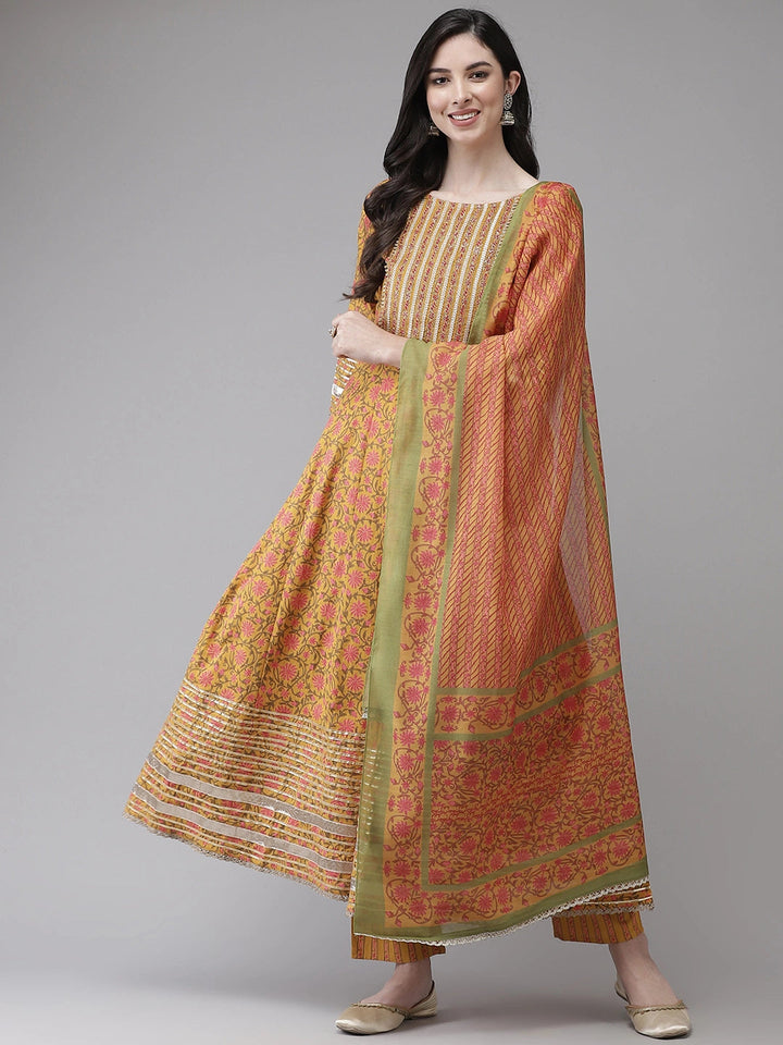 Yellow Printed Dupatta Set-Yufta Store-2352SKDYLS