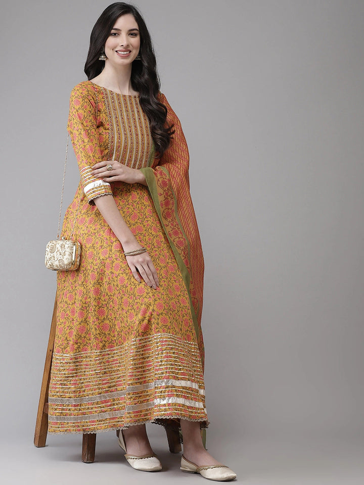 Yellow Printed Dupatta Set-Yufta Store-2352SKDYLS