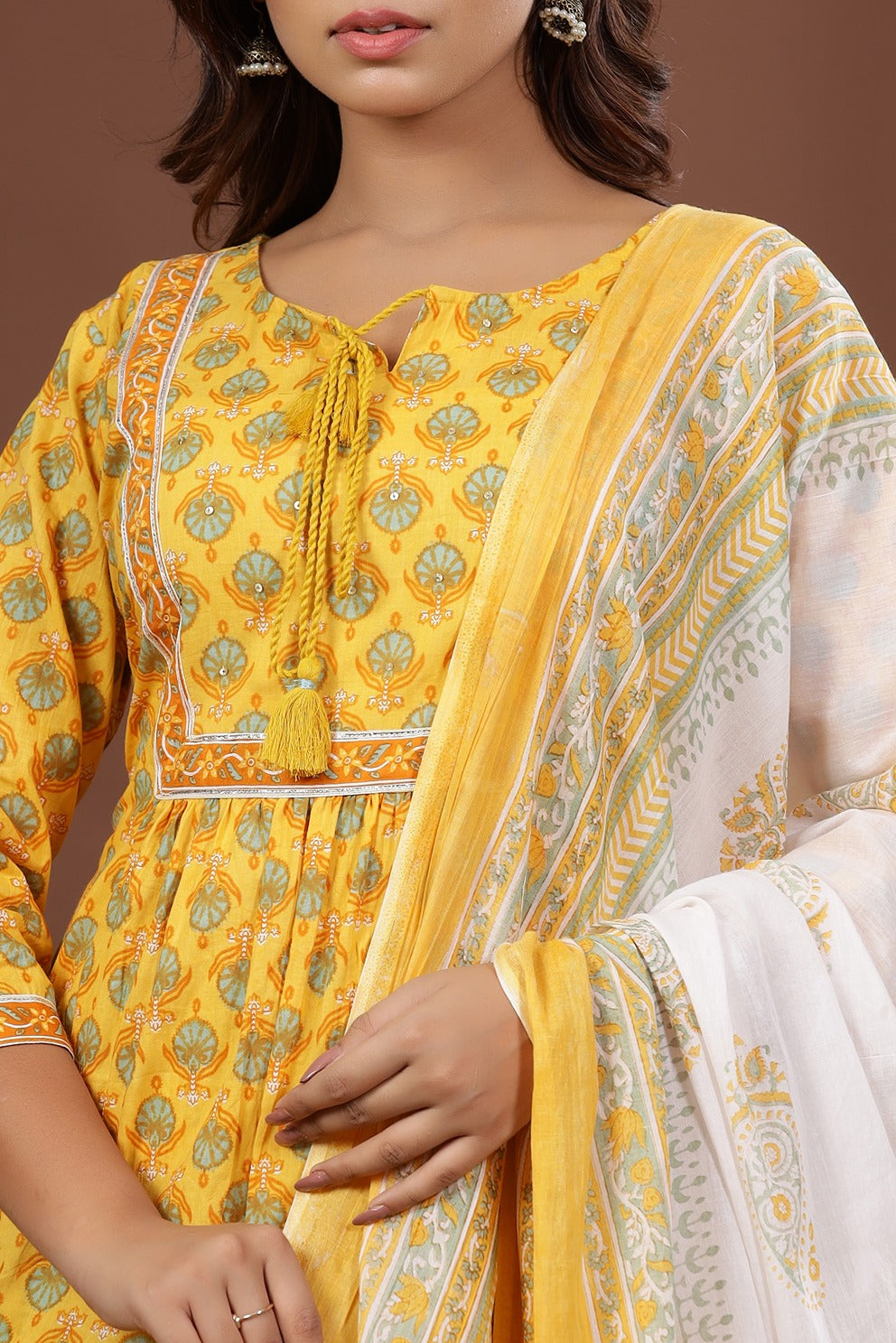 Yellow Printed Dupatta Set-Yufta Store-7819SKDYLS