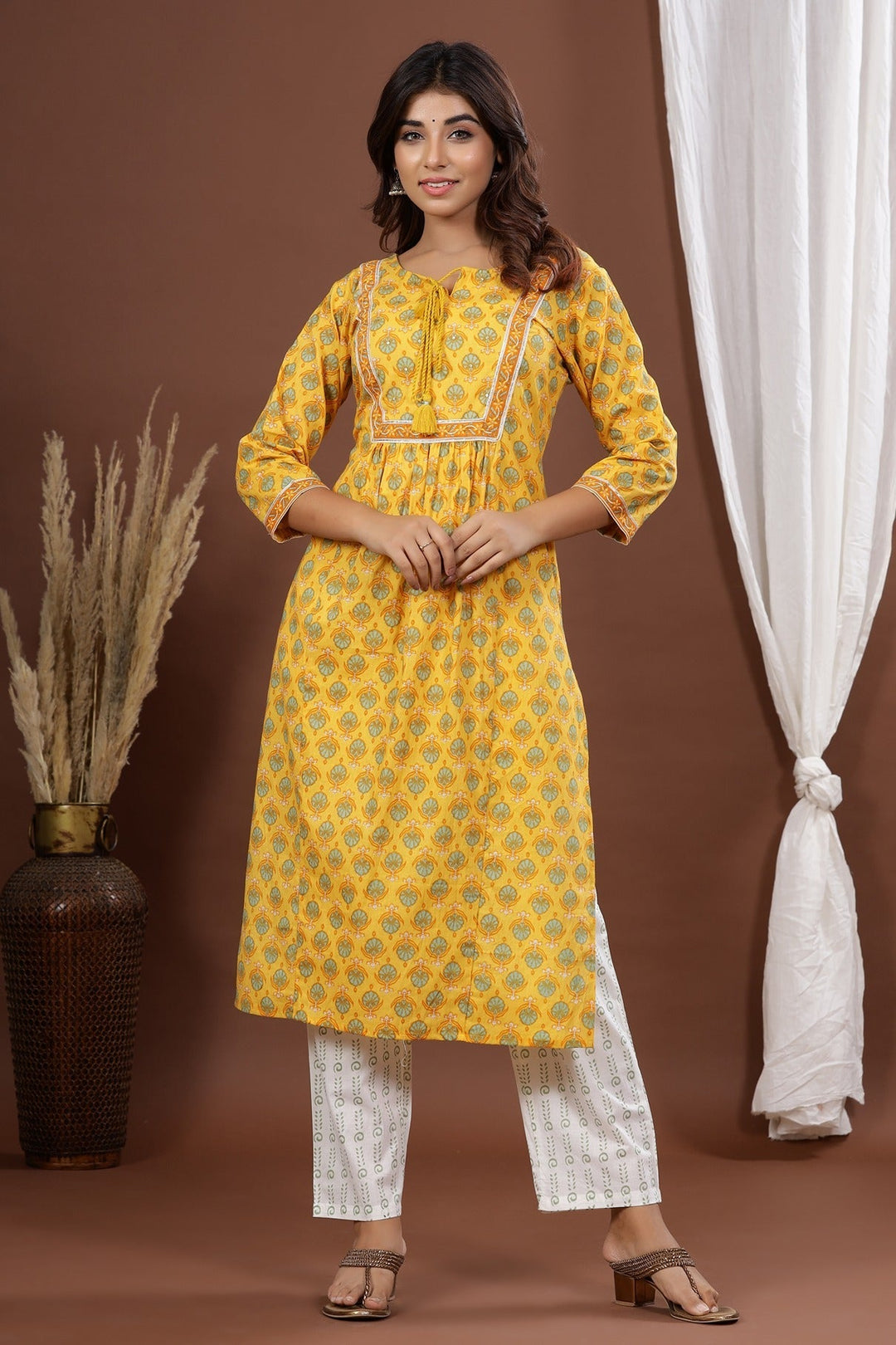 Yellow Printed Dupatta Set-Yufta Store-7819SKDYLS