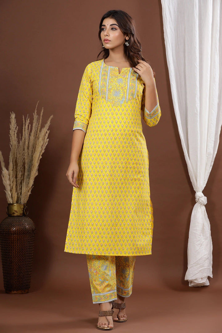 Yellow Printed Dupatta Set-Yufta Store-7889SKDYLS