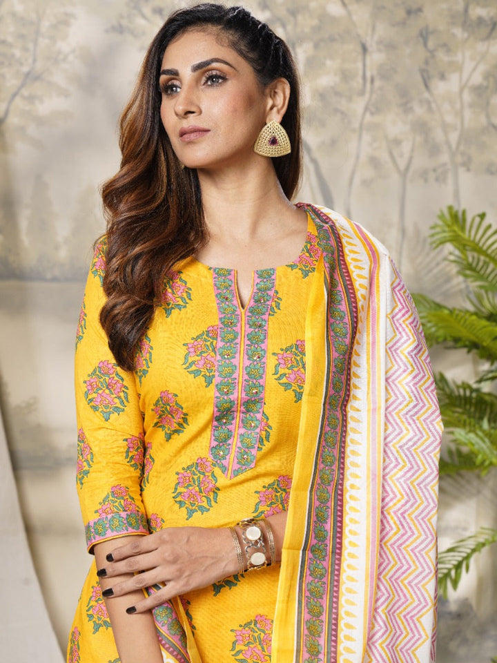 Yellow Printed Dupatta Set-Yufta Store-9987SKDYLS