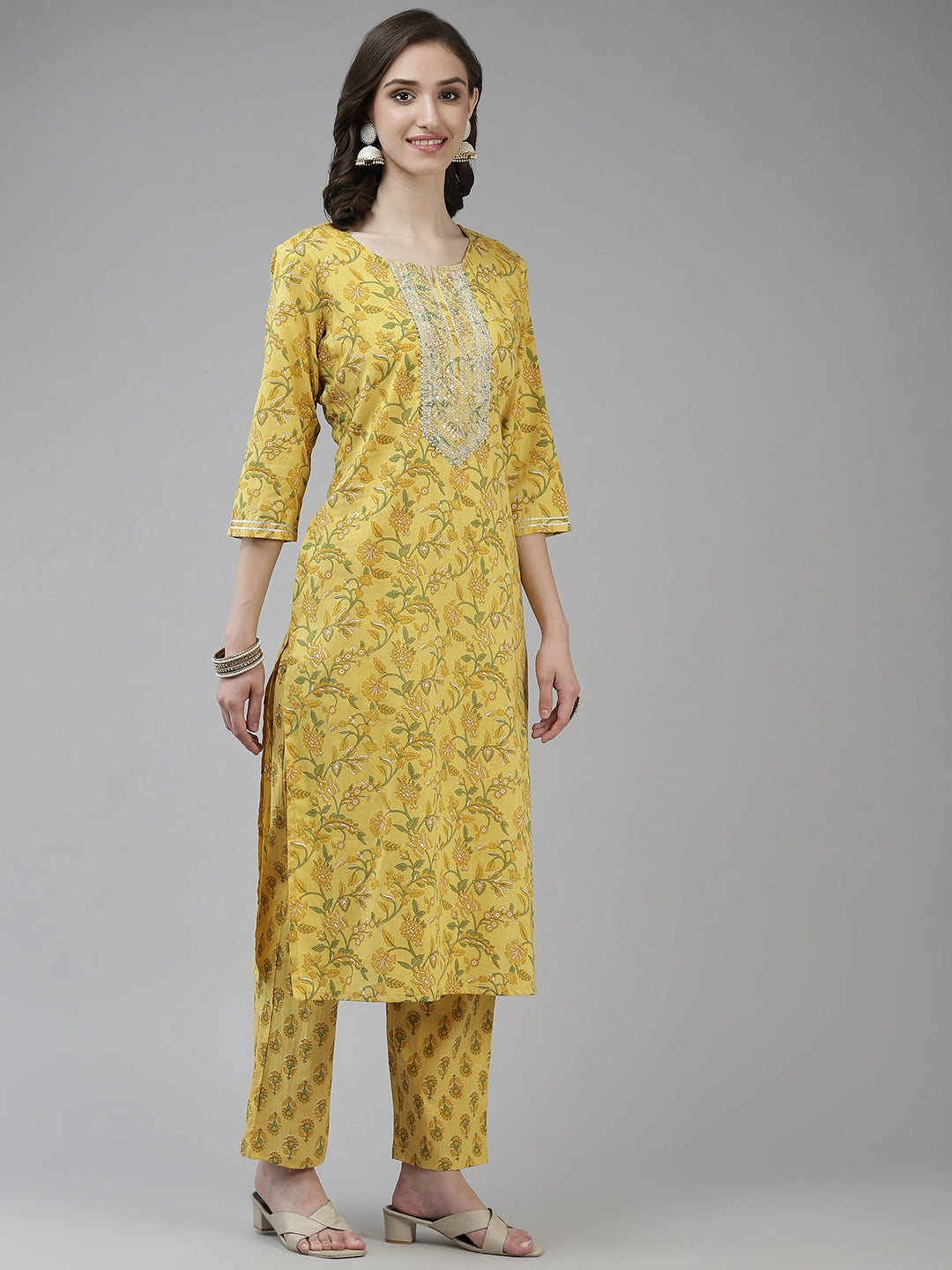 Yellow Printed Gotta Patti Dupatta Set-Yufta Store-9751SKDYLS