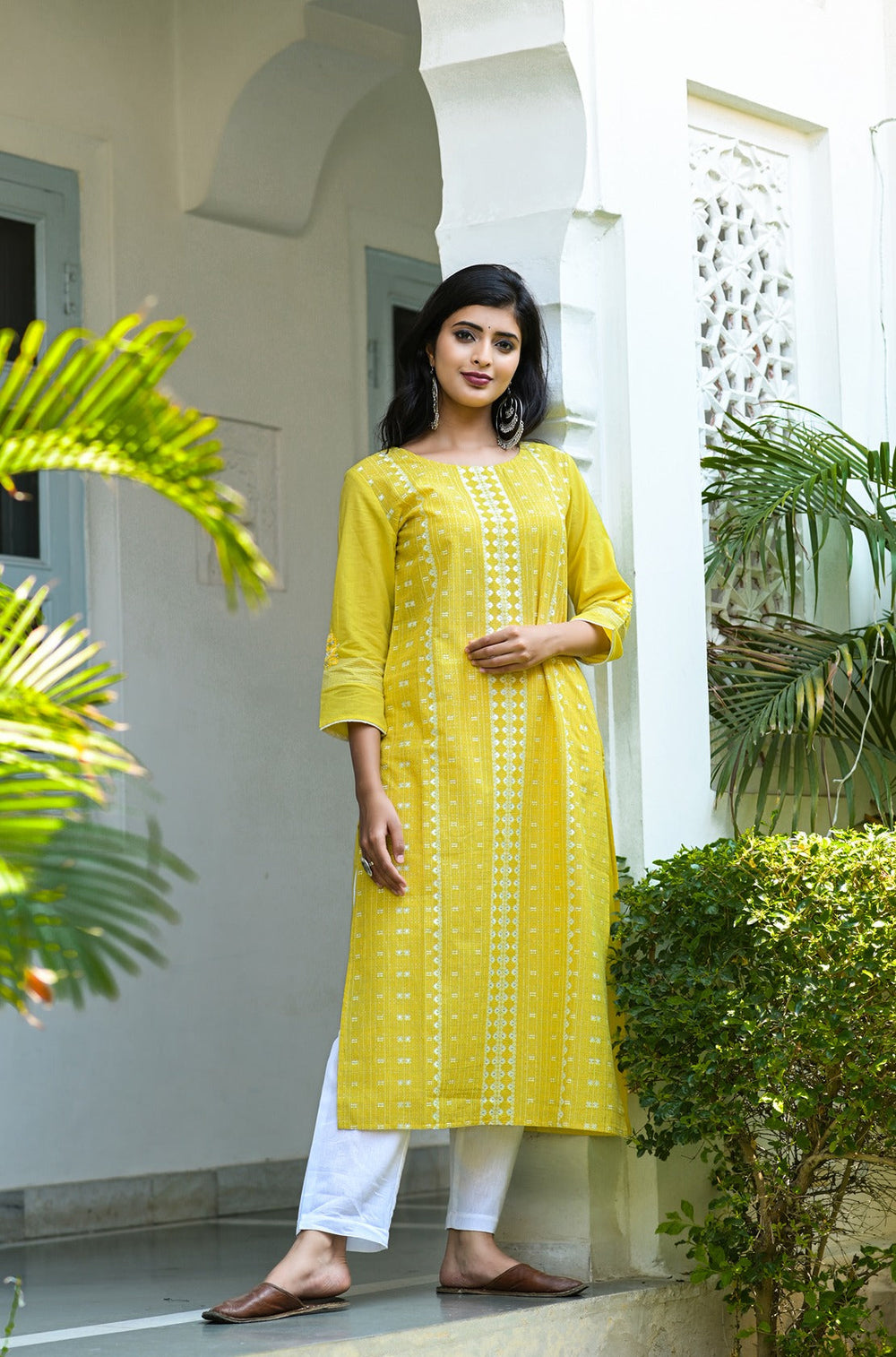 Yellow Printed Kurta Set-Yufta Store-3603SETYLM