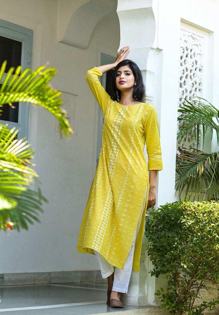 Yellow Printed Kurta Set-Yufta Store-3603SETYLM