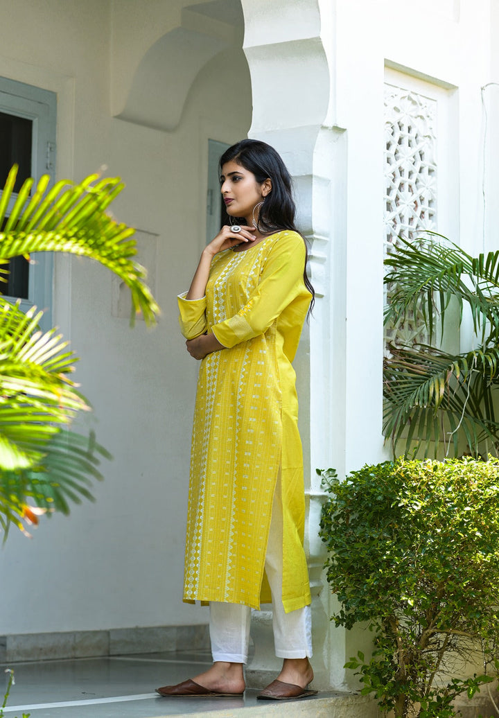 Yellow Printed Kurta Set-Yufta Store-3603SETYLM