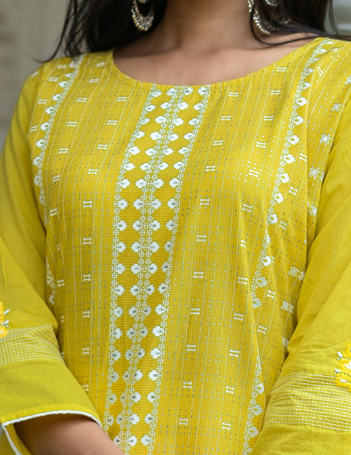 Yellow Printed Kurta Set-Yufta Store-3603SETYLM