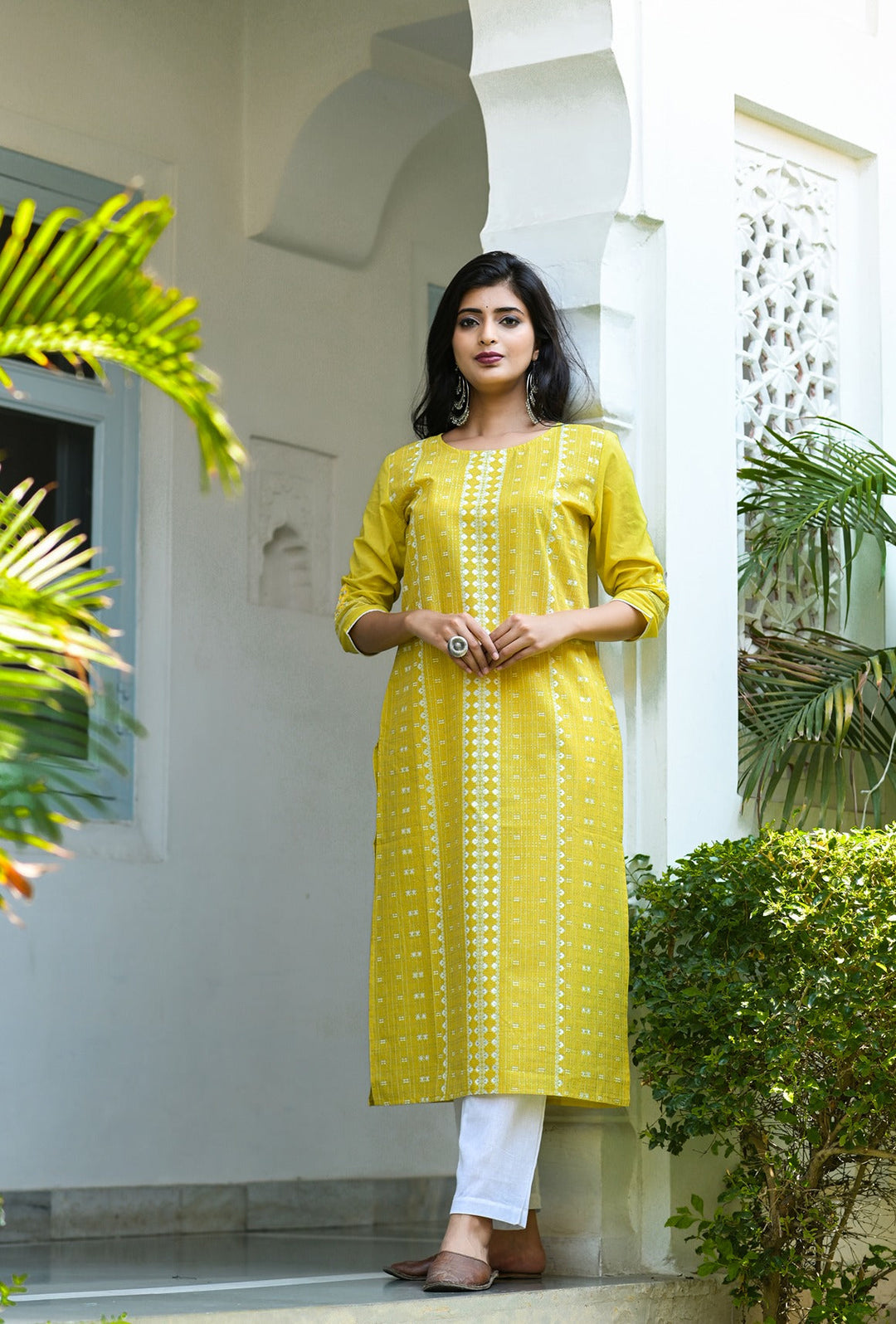 Yellow Printed Kurta Set-Yufta Store-3603SETYLM