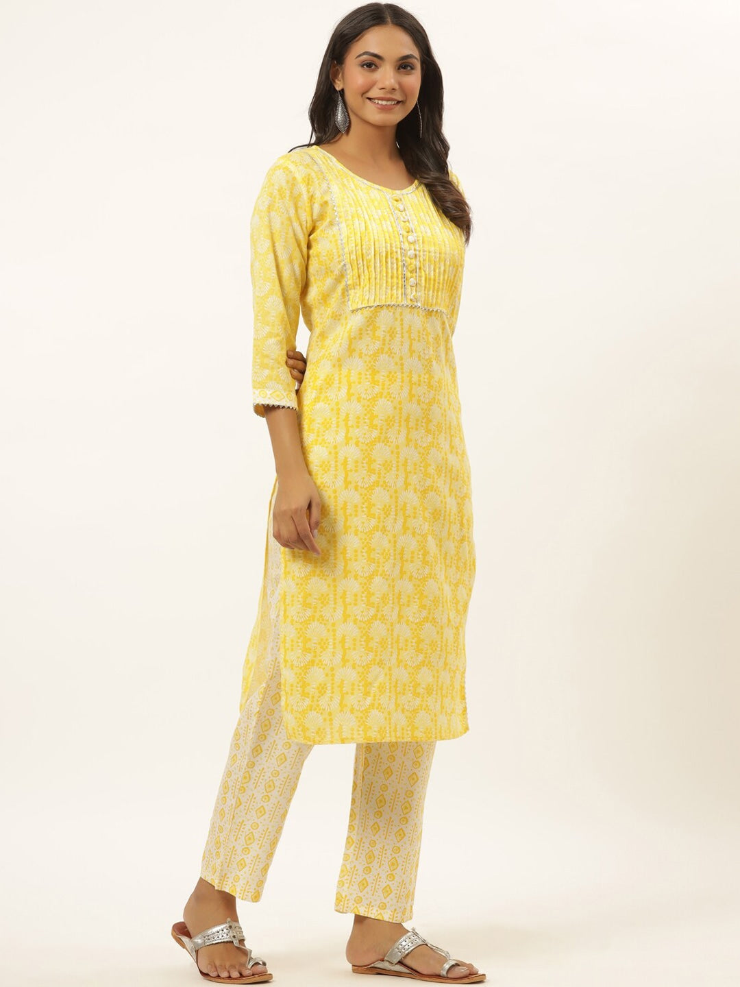 Yellow Printed Kurta Set-Yufta Store-6506SETYLM