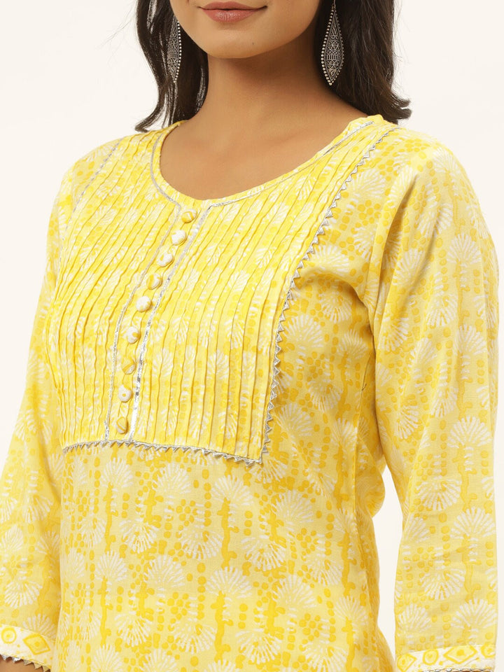 Yellow Printed Kurta Set-Yufta Store-6506SETYLM