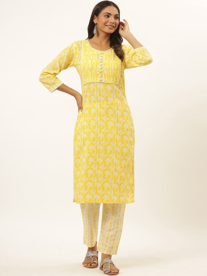 Yellow Printed Kurta Set-Yufta Store-6506SETYLM