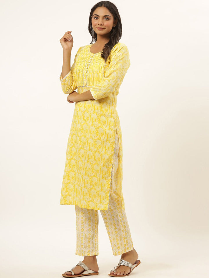 Yellow Printed Kurta Set-Yufta Store-6506SETYLM